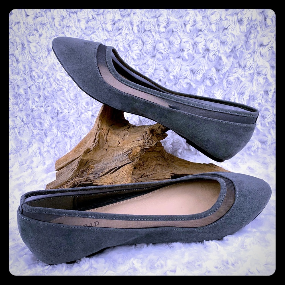 Torrid Gray Suede Almond Flats Mesh Detail